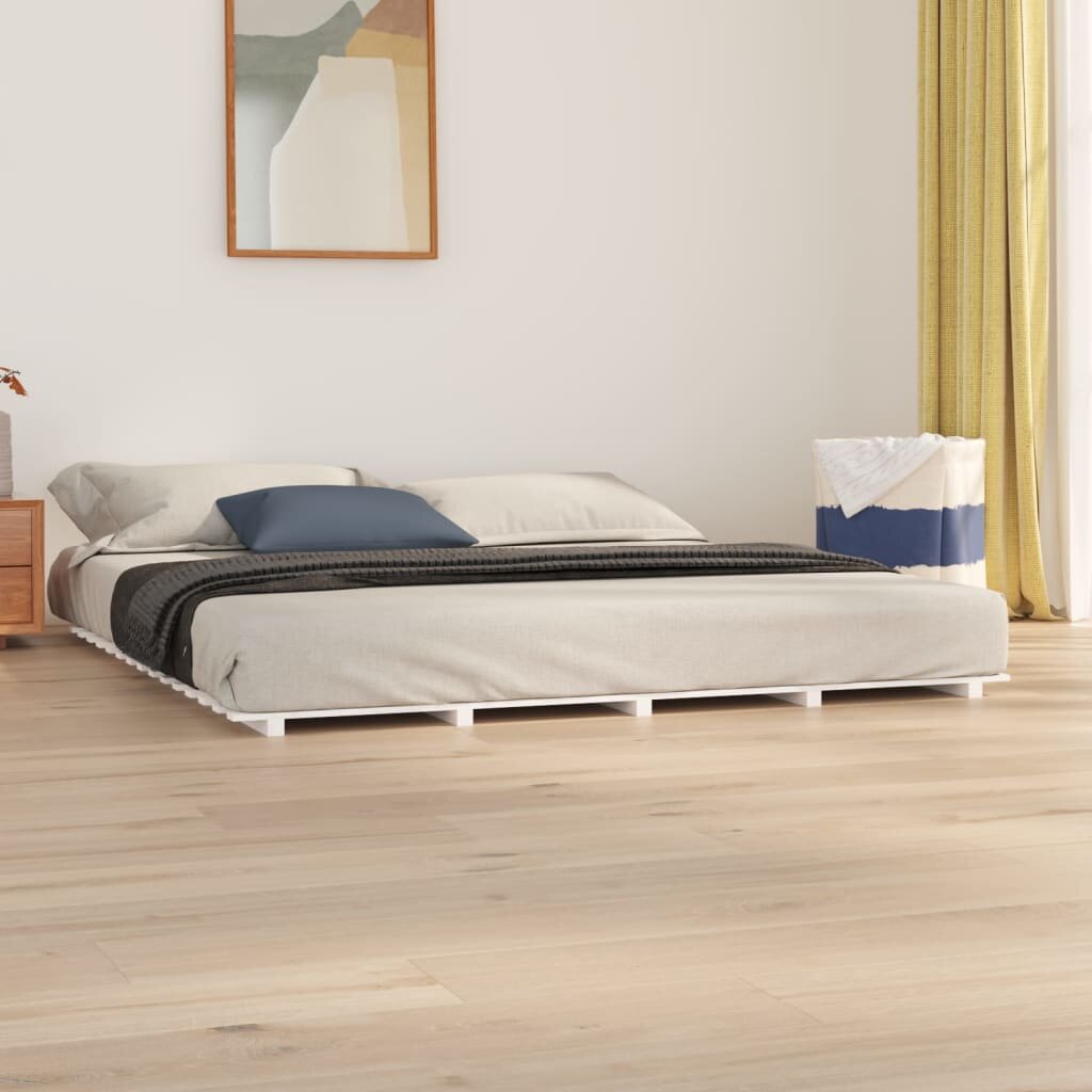 vidaXL Рамка за легло бяла бор масив 180x200 cм
