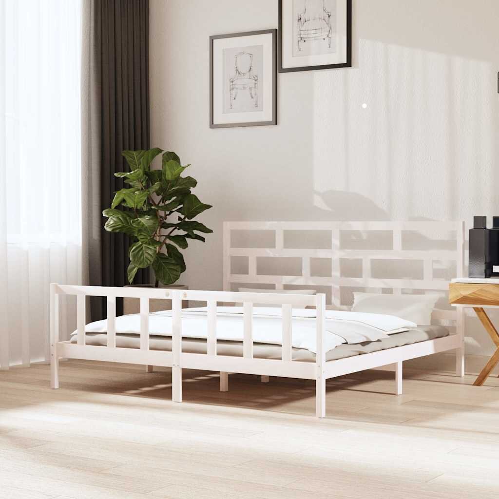vidaXL Рамка за легло бяла бор масив 180x200 cм Super King