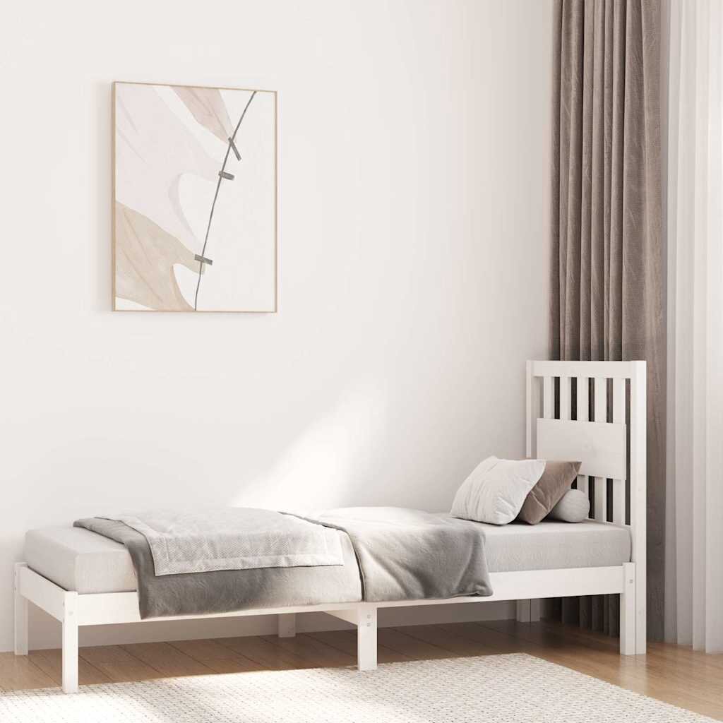 vidaXL Рамка за легло бяла бор масив 75x190 см Small Single
