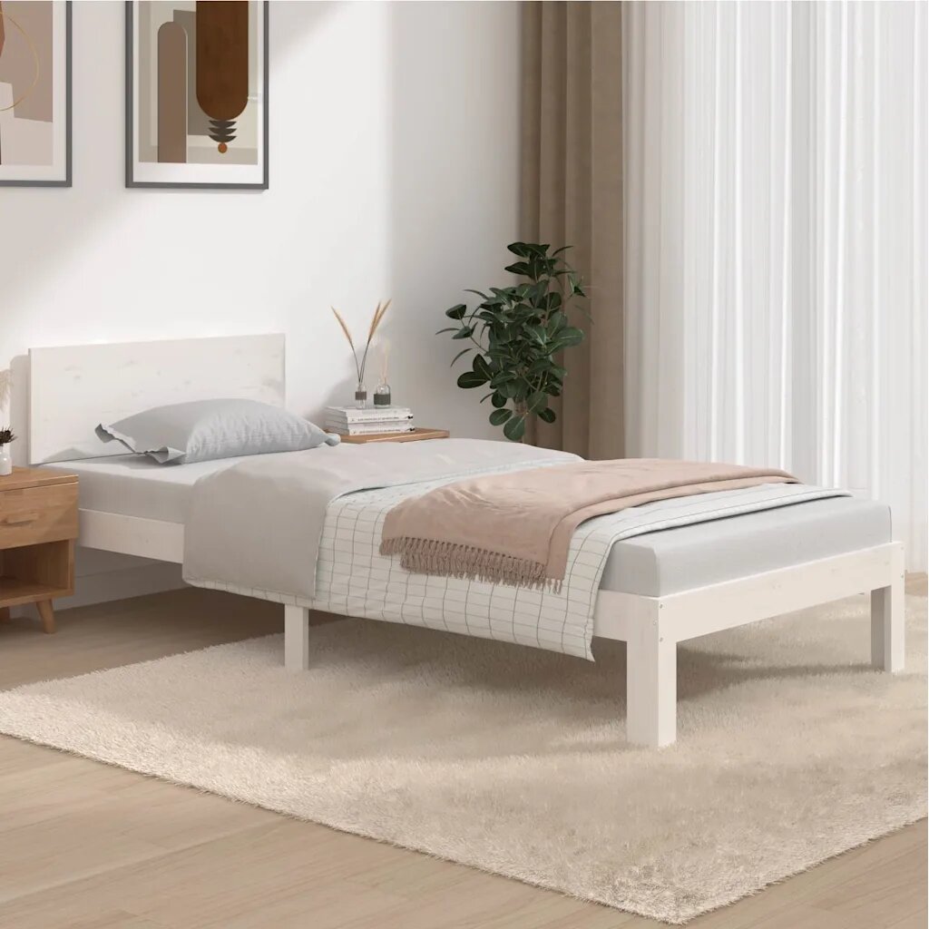 vidaXL Рамка за легло бяла бор масив 90x200 cм