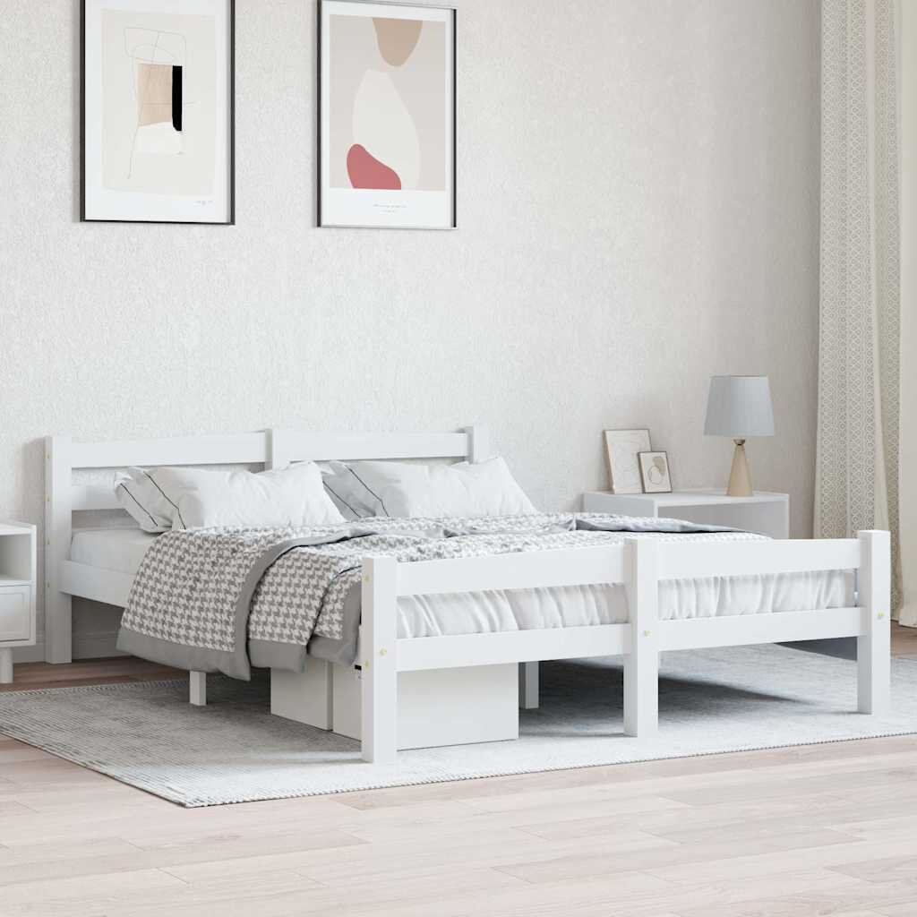 vidaXL Рамка за легло бяла борова дървесина масив 140x200 cм