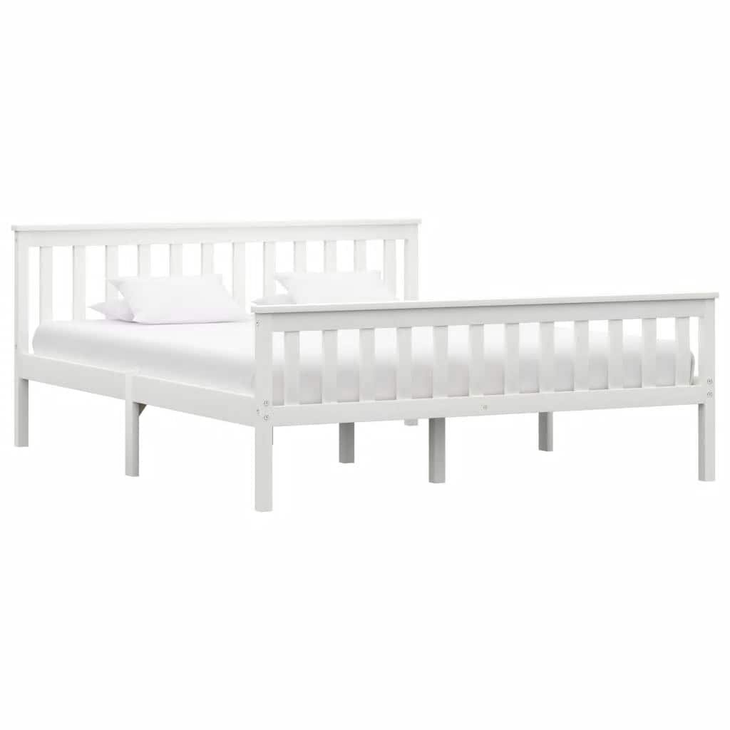vidaXL Рамка за легло бяла борова дървесина масив 160x200 cм