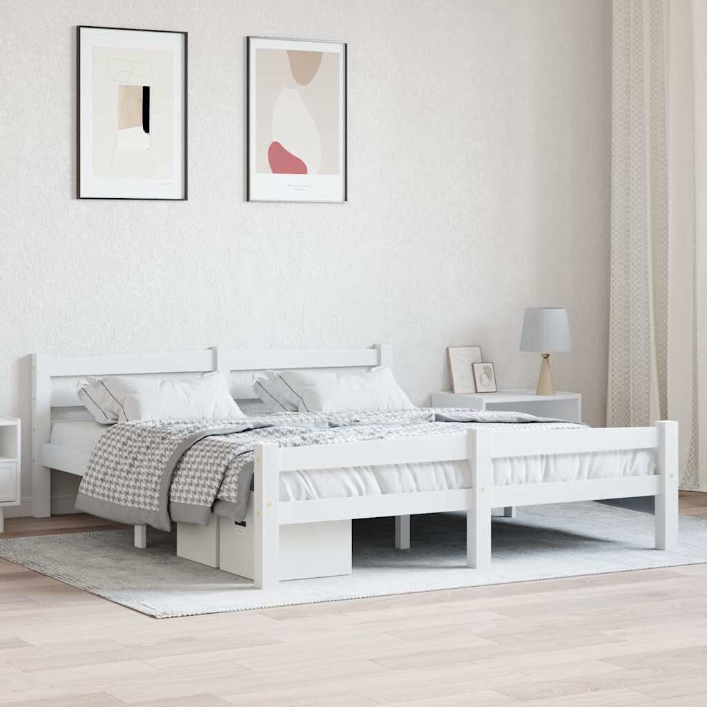 vidaXL Рамка за легло бяла борова дървесина масив 160x200 cм