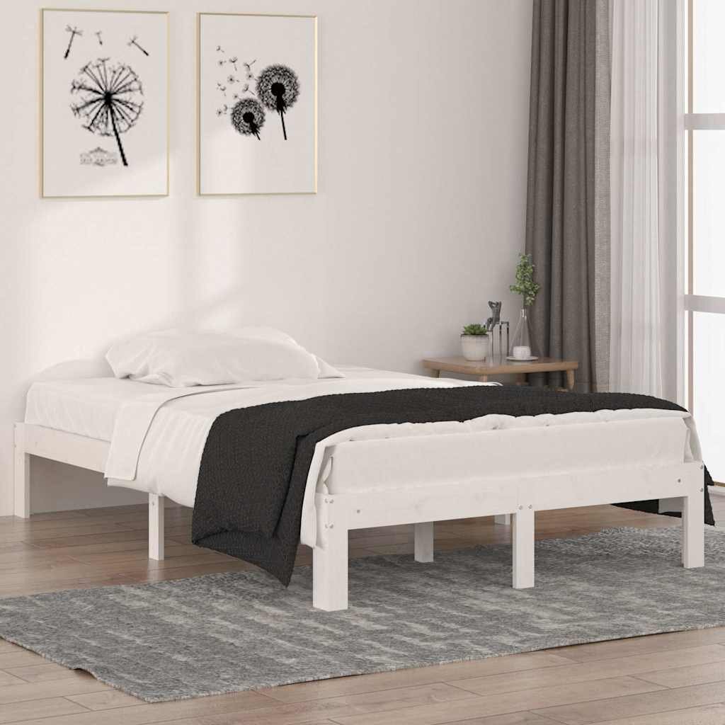 vidaXL Рамка за легло бяла дърво масив 120x190 см Small Double