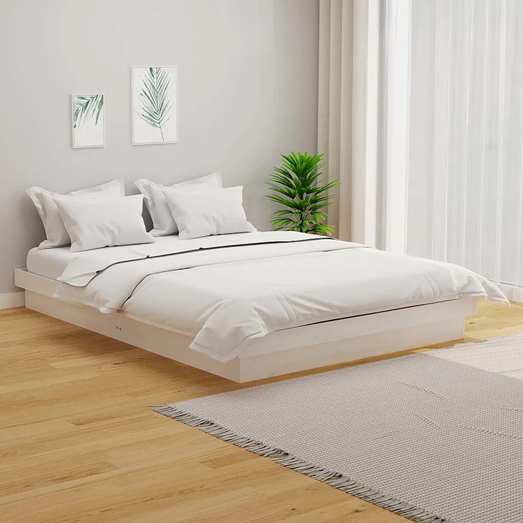vidaXL Рамка за легло бяла дърво масив 135x190 cм Double