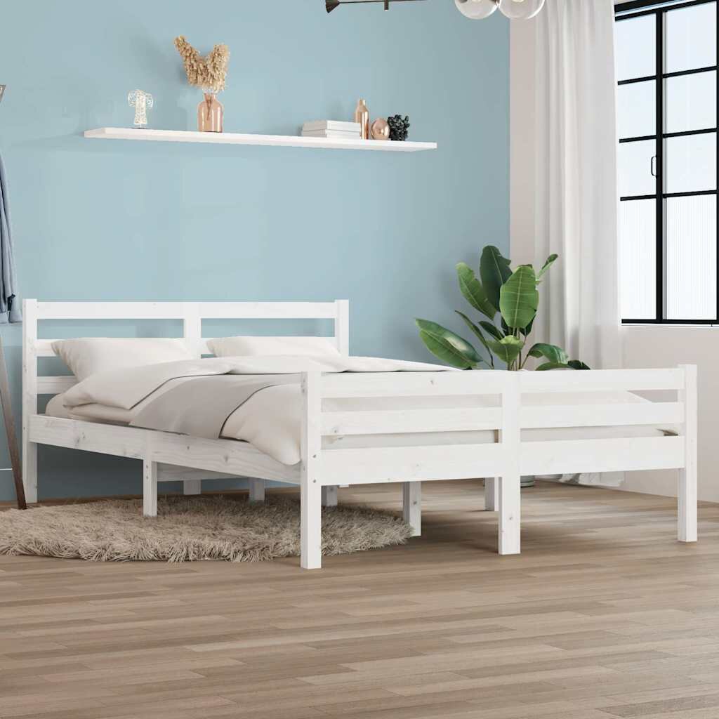 vidaXL Рамка за легло бяла дърво масив 135x190 cм Double