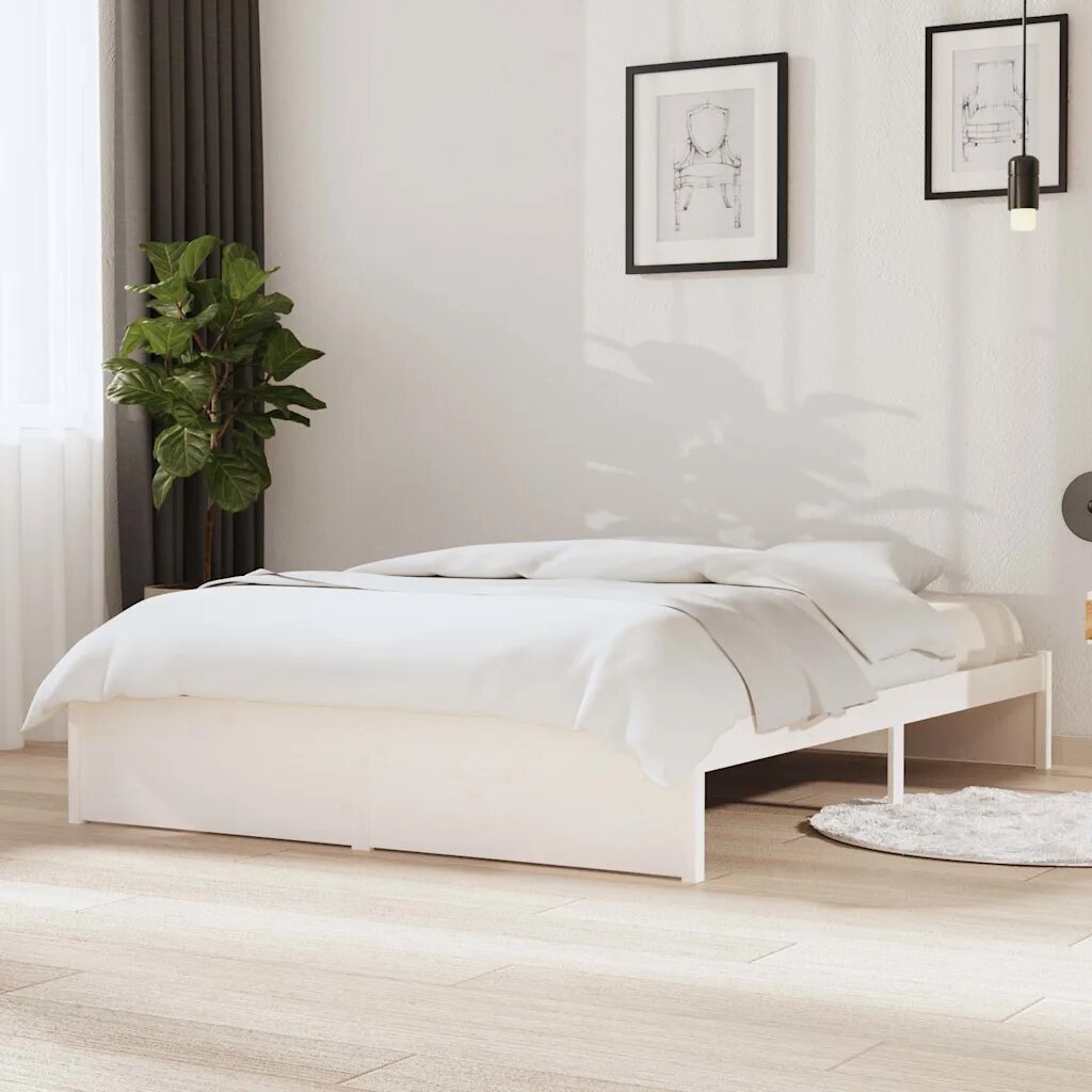vidaXL Рамка за легло бяла дърво масив 135x190 cм Double