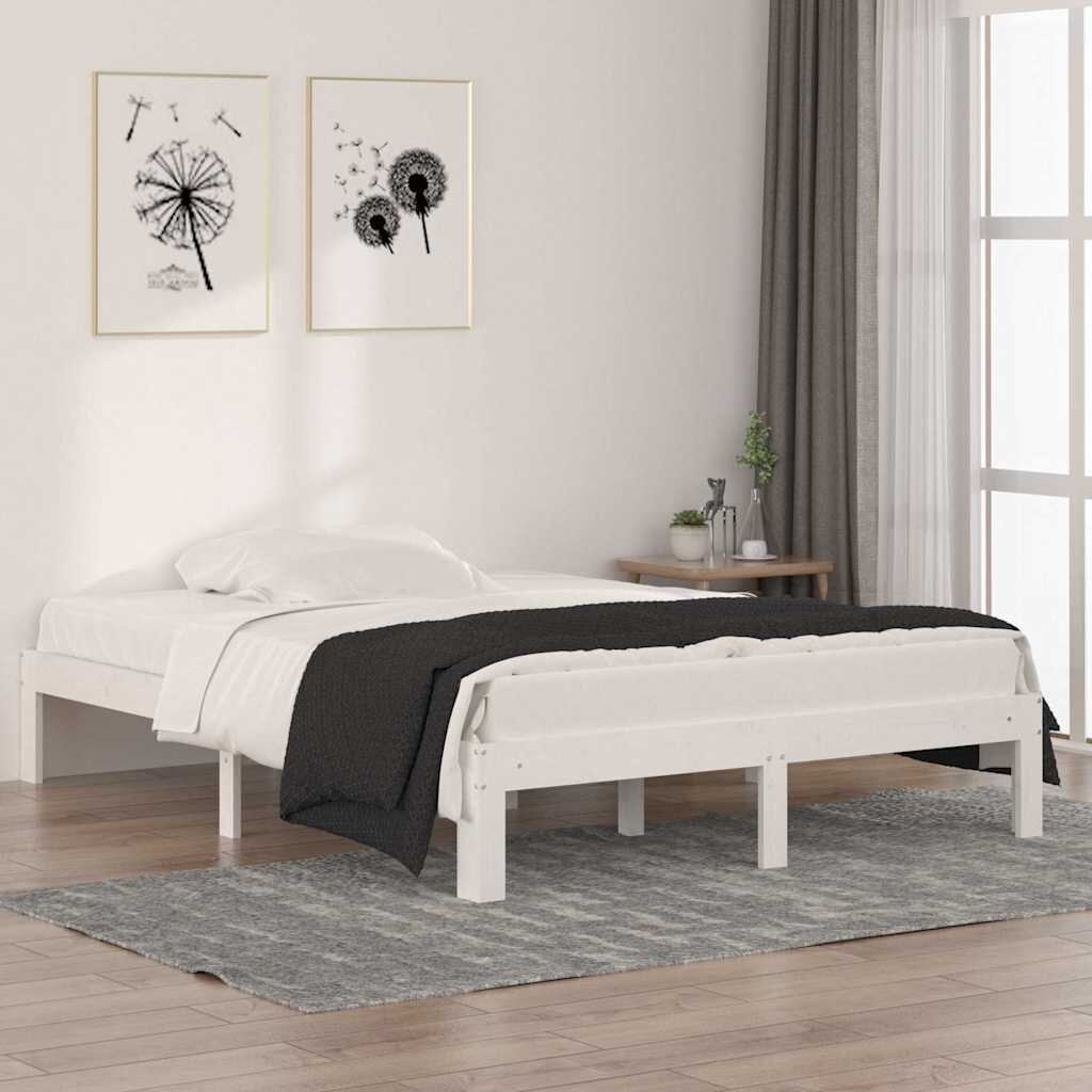vidaXL Рамка за легло бяла дърво масив 135x190 cм Double
