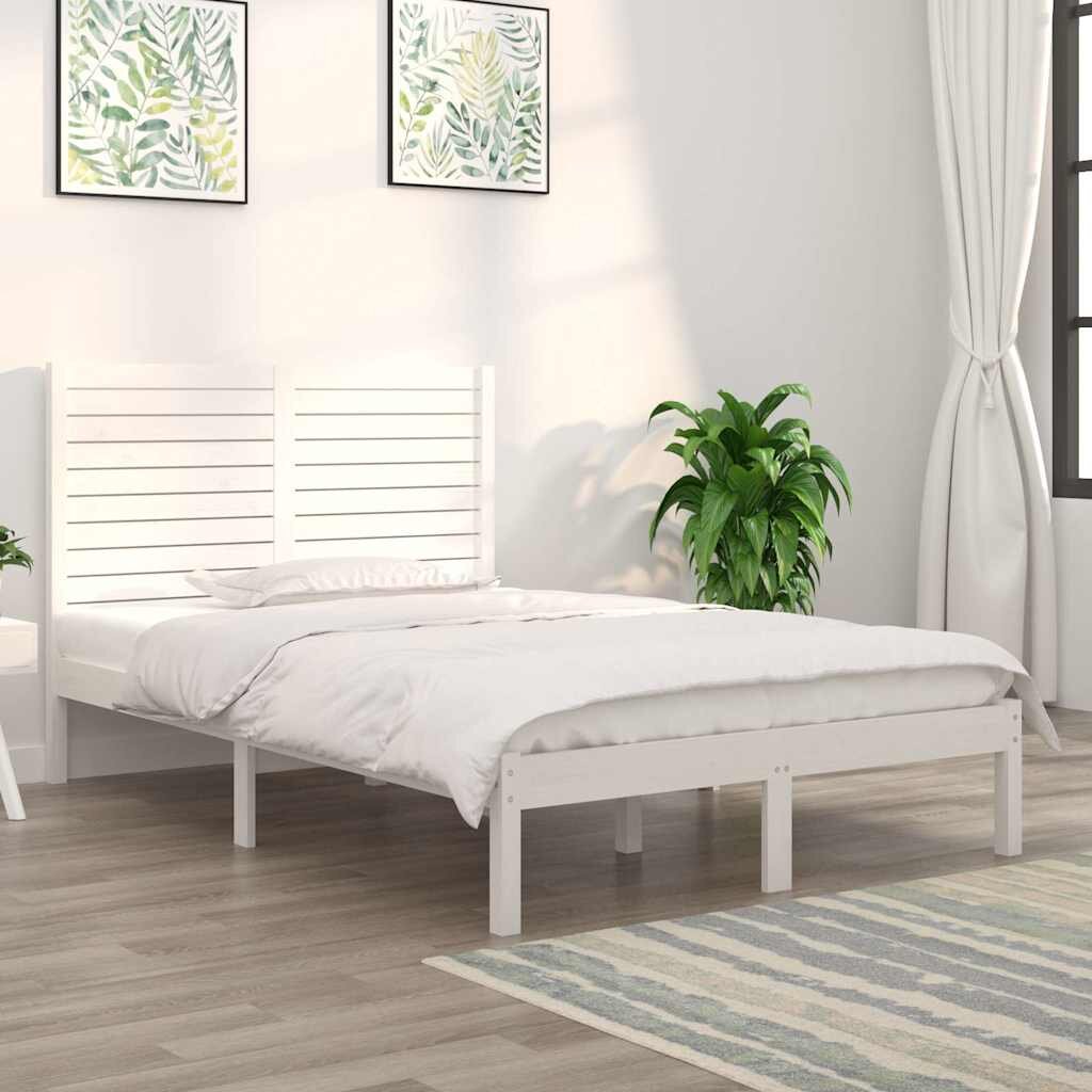 vidaXL Рамка за легло бяла дърво масив 135x190 cм Double