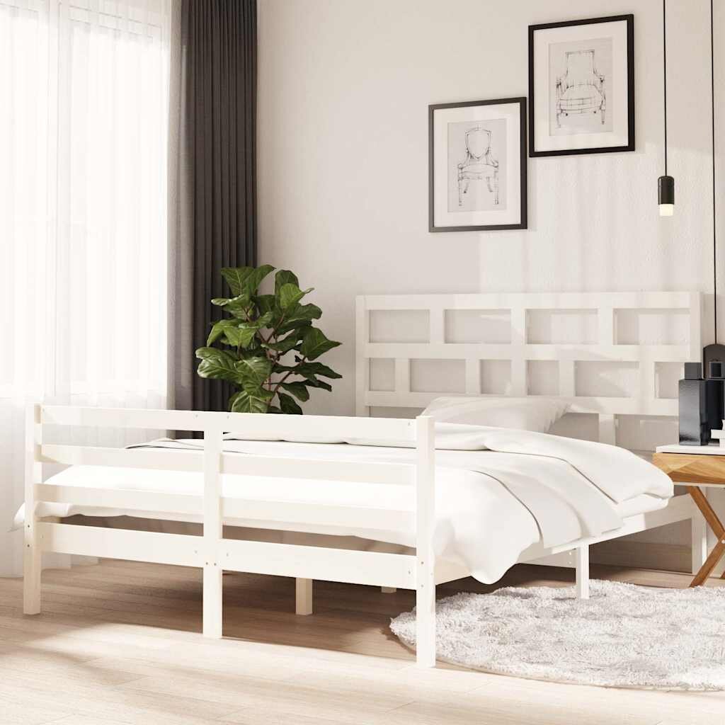 vidaXL Рамка за легло бяла дърво масив 150x200 cм King Size
