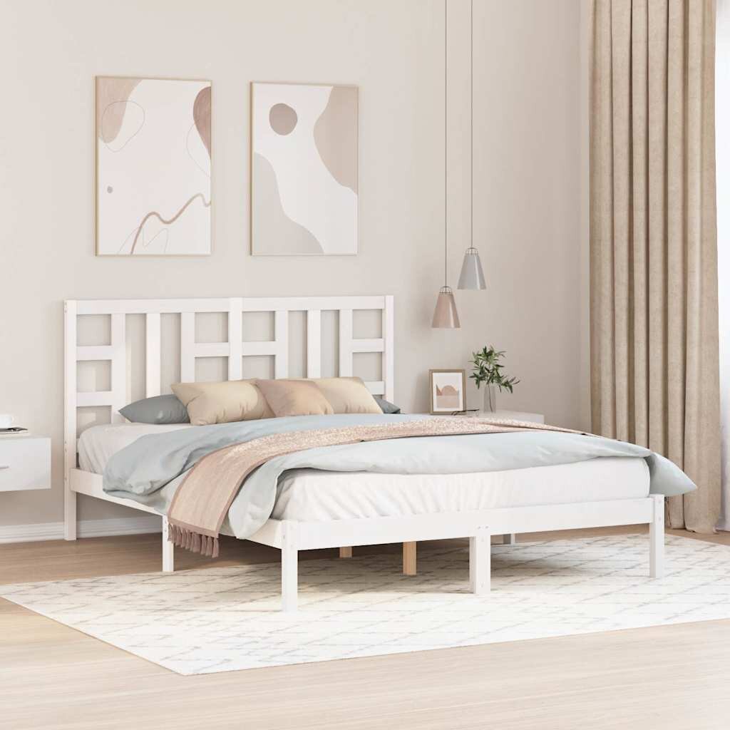 vidaXL Рамка за легло бяла дърво масив 150x200 cм King Size