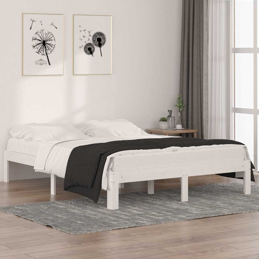 vidaXL Рамка за легло бяла дърво масив 150x200 cм King Size