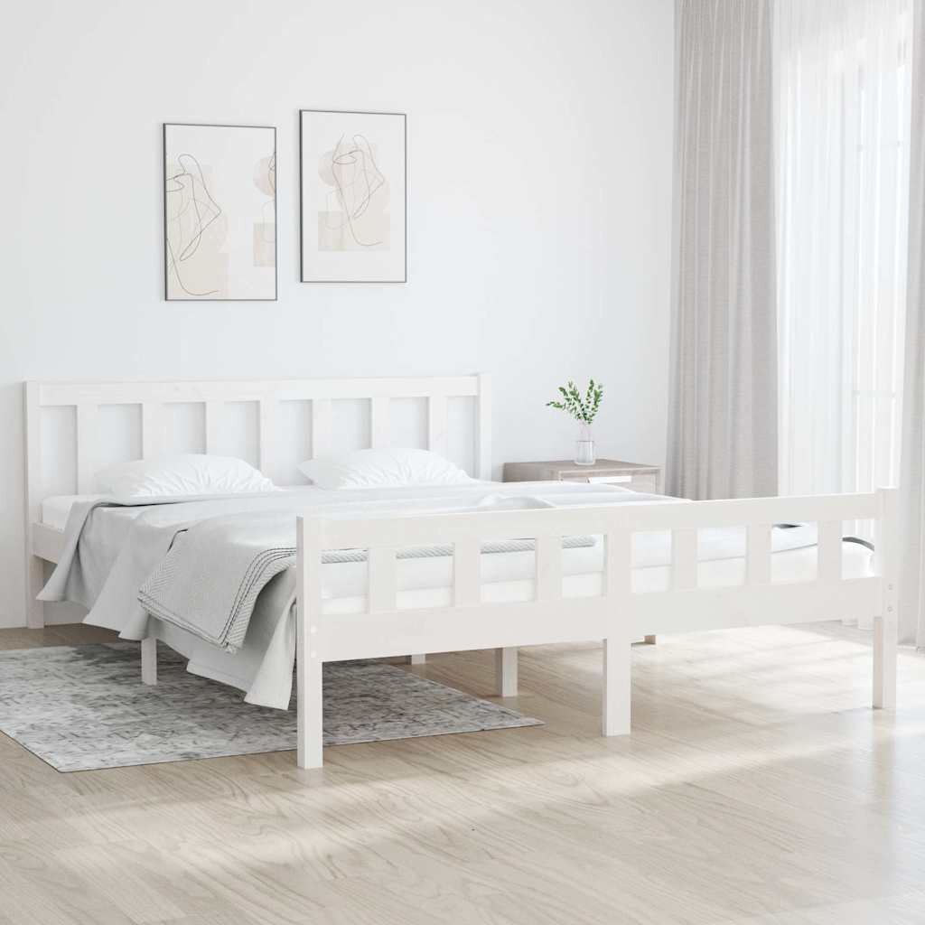 vidaXL Рамка за легло бяла дърво масив 150x200 cм King Size