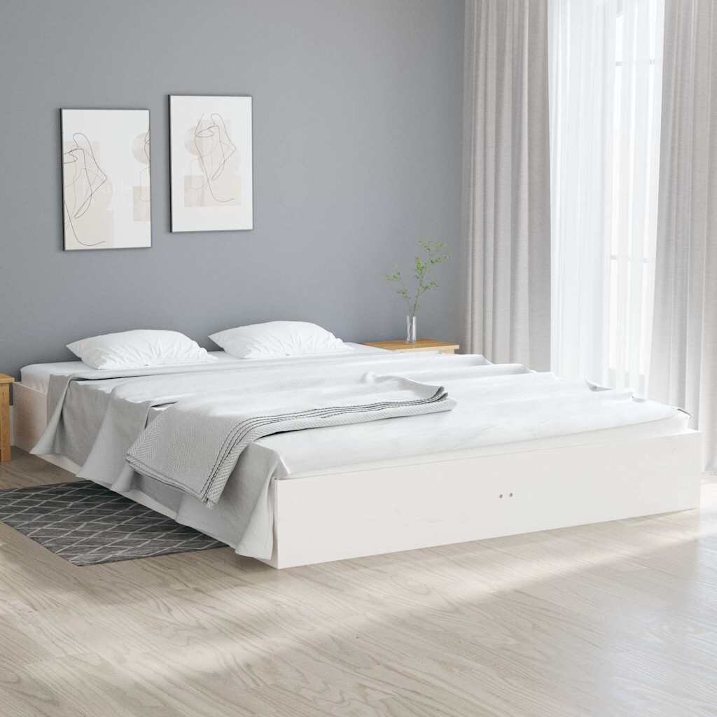 vidaXL Рамка за легло бяла дърво масив 150x200 cм King Size