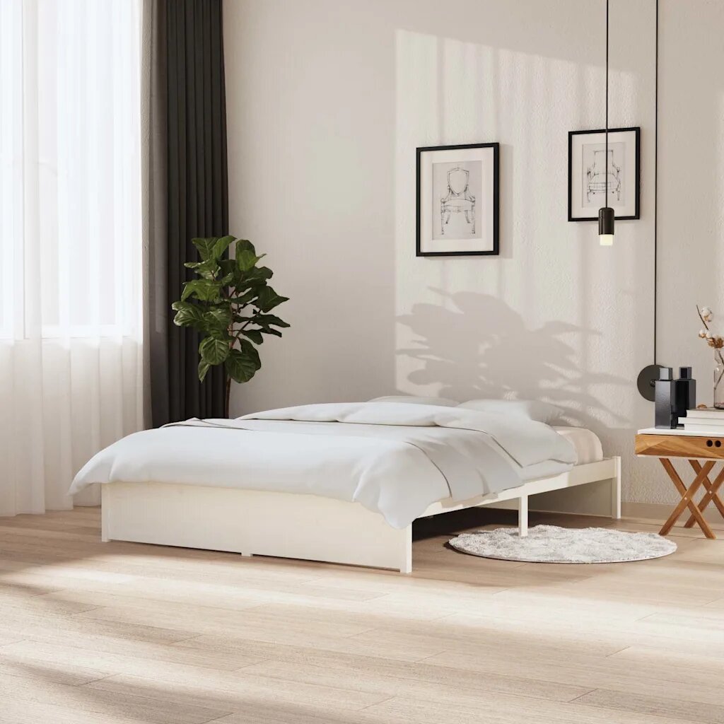 vidaXL Рамка за легло бяла дърво масив 150x200 cм King Size