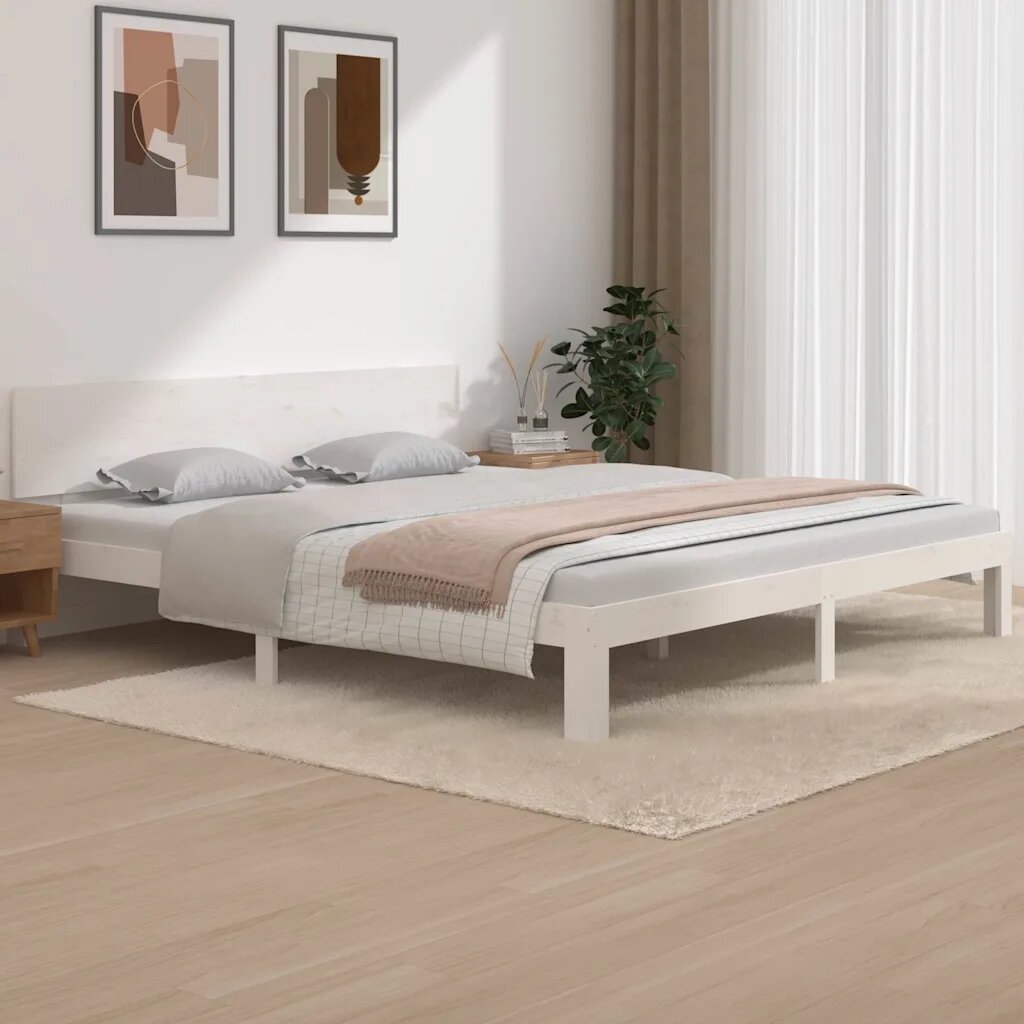 vidaXL Рамка за легло бяла дърво масив 180x200 cм Super King