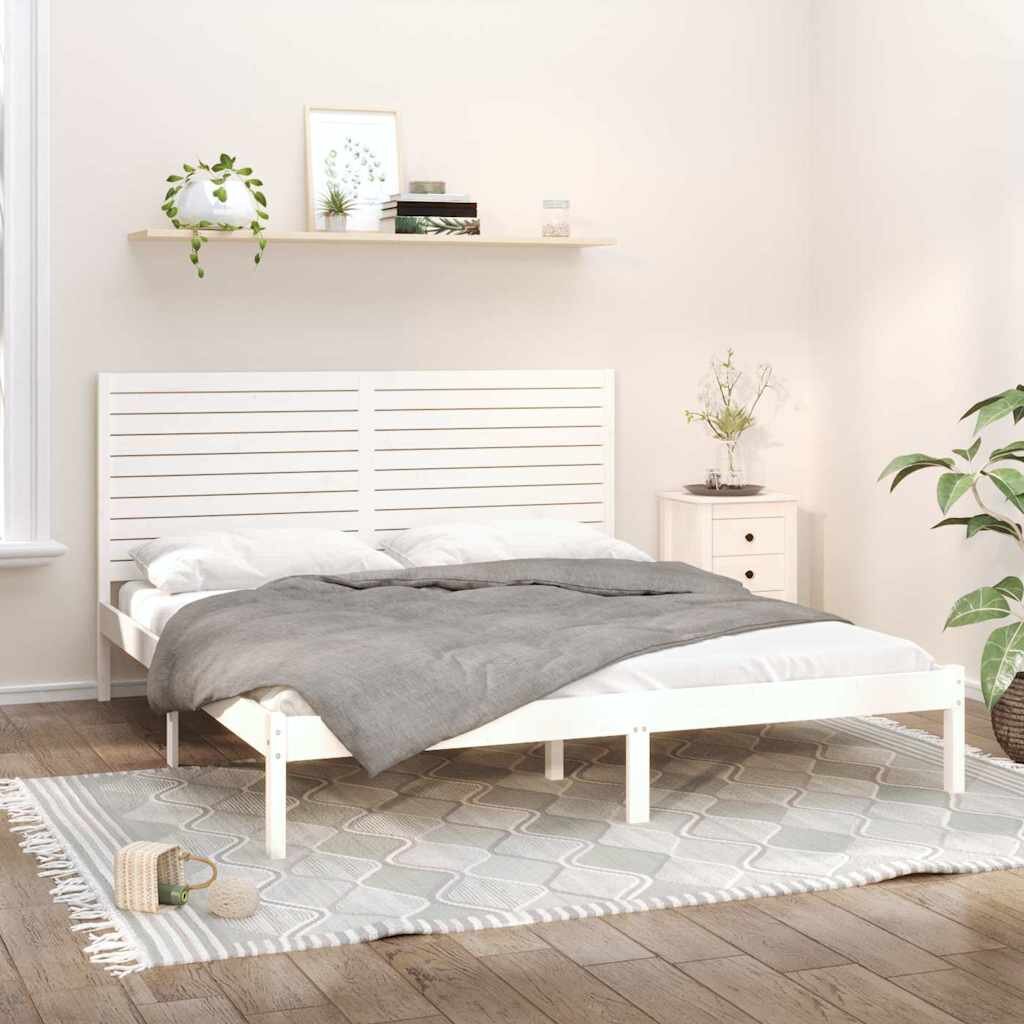 vidaXL Рамка за легло бяла дърво масив 180x200 cм Super King