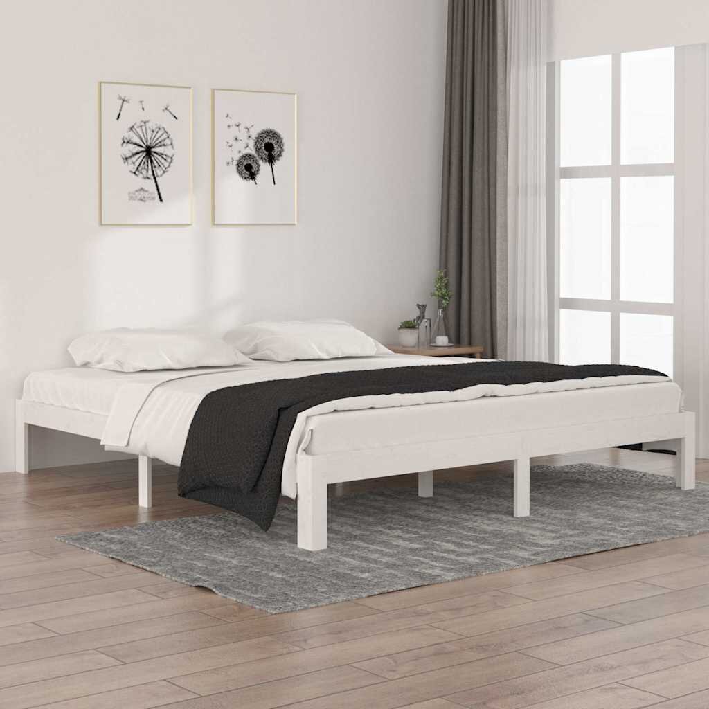 vidaXL Рамка за легло бяла дърво масив 180x200 cм Super King