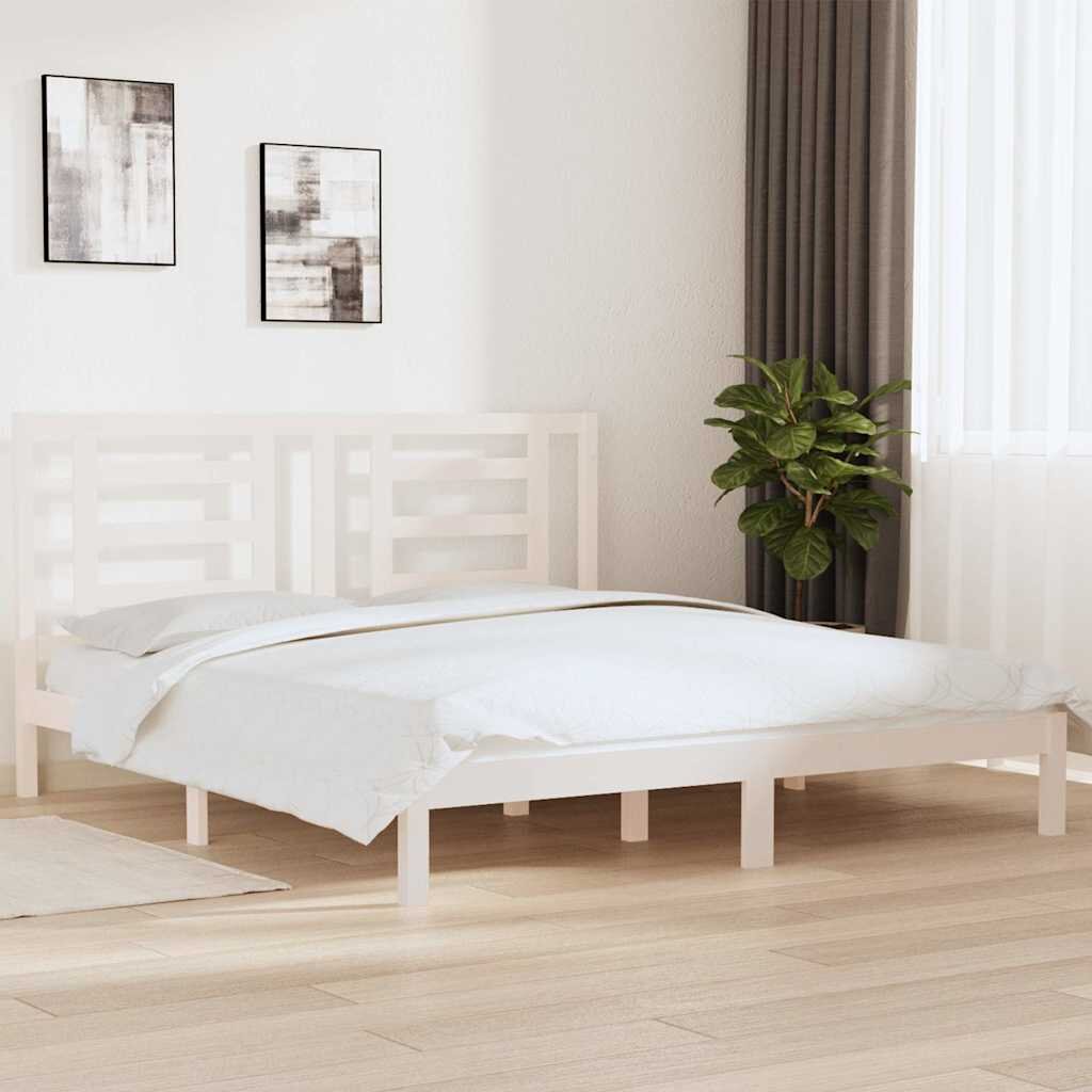 vidaXL Рамка за легло бяла дърво масив 180x200 cм Super King
