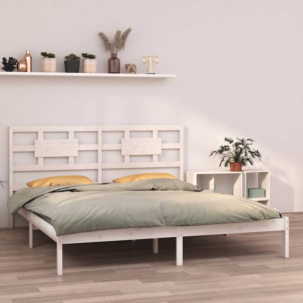 vidaXL Рамка за легло бяла дърво масив 180x200 cм Super King