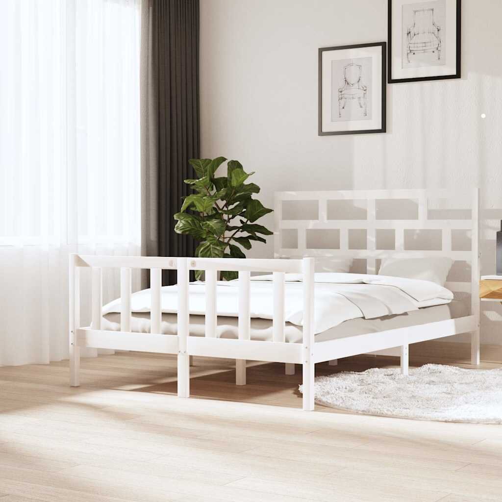 vidaXL Рамка за легло бяла масивен бор 140x200 см
