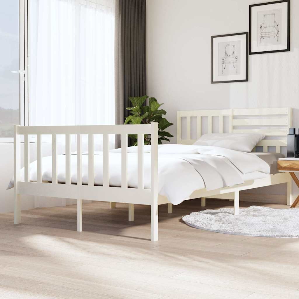 vidaXL Рамка за легло бяла масивно дърво 120x200 см