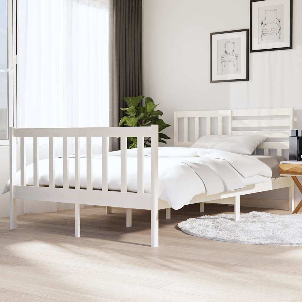vidaXL Рамка за легло бяла масивно дърво 140х190 см