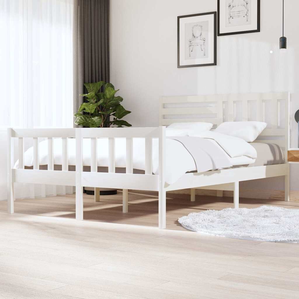 vidaXL Рамка за легло бяла масивно дърво 140x200 см