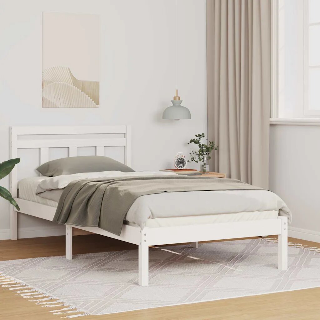 vidaXL Рамка за легло Бяло 100 x 200 cm Солидно борово дърво