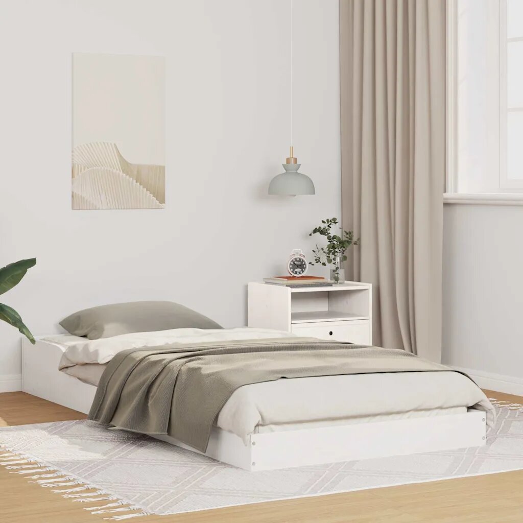 vidaXL Рамка за легло Бяло 100 x 210 cm Солидно борово дърво