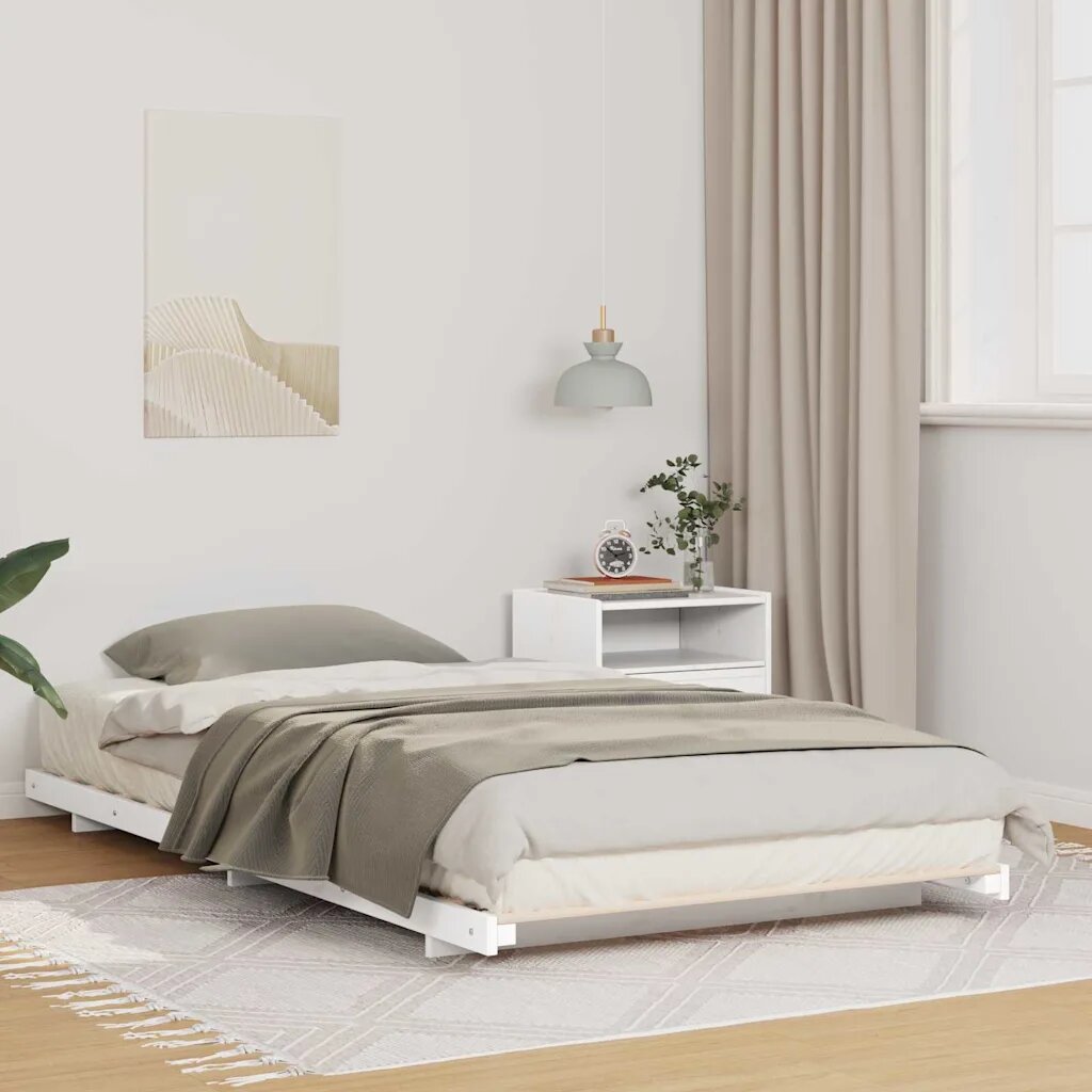 vidaXL Рамка за легло Бяло 100 x 220 cm Солидно борово дърво