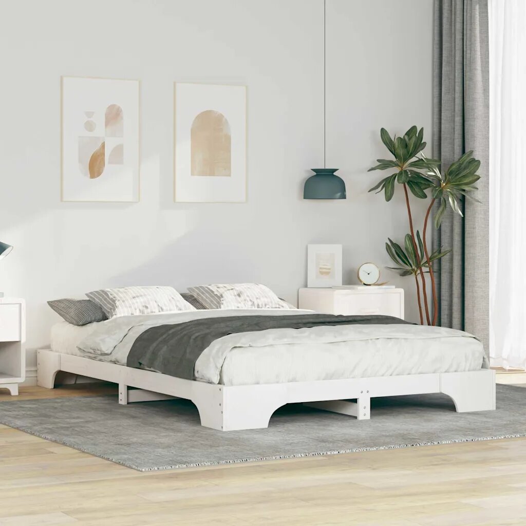 vidaXL Рамка за легло Бяло 140 x 220 cm Солидно борово дърво