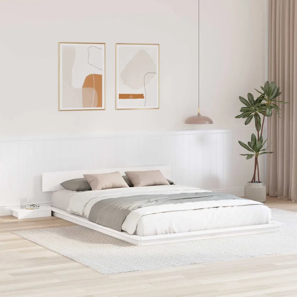 vidaXL Рамка за легло Бяло 150 x 200 cm Дърво
