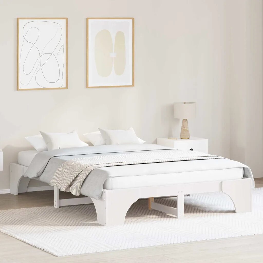 vidaXL Рамка за легло Бяло 150 x 200 cm Солидно борово дърво