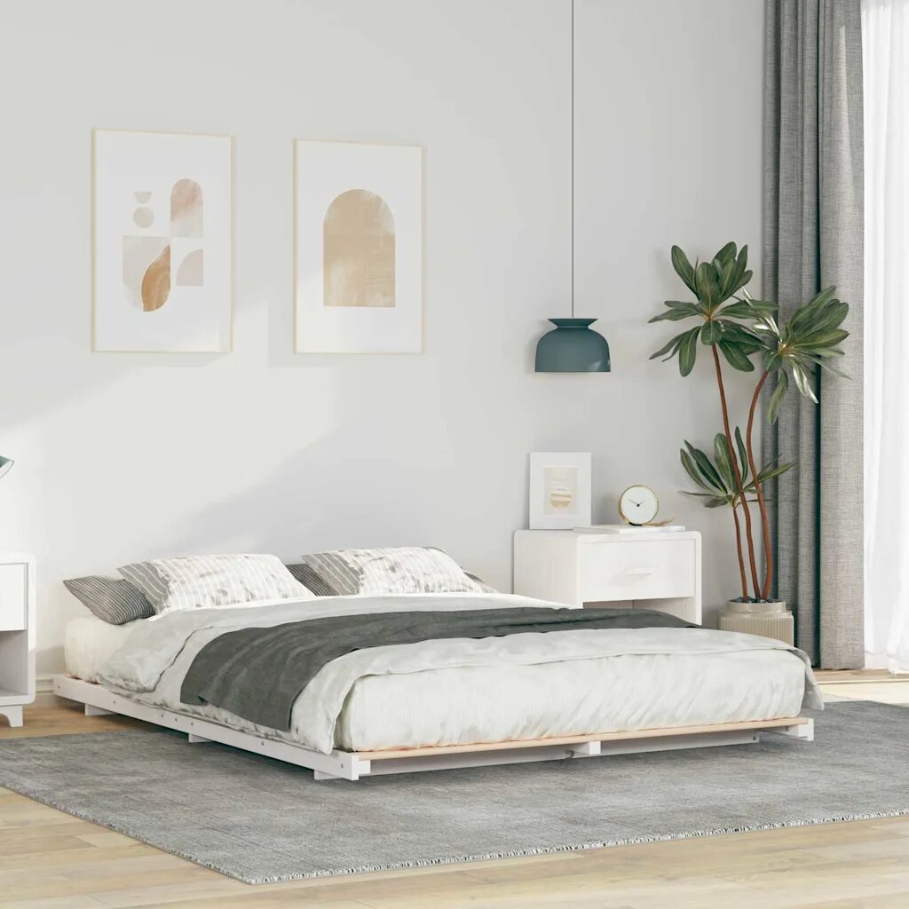 vidaXL Рамка за легло Бяло 150 x 200 cm Солидно борово дърво
