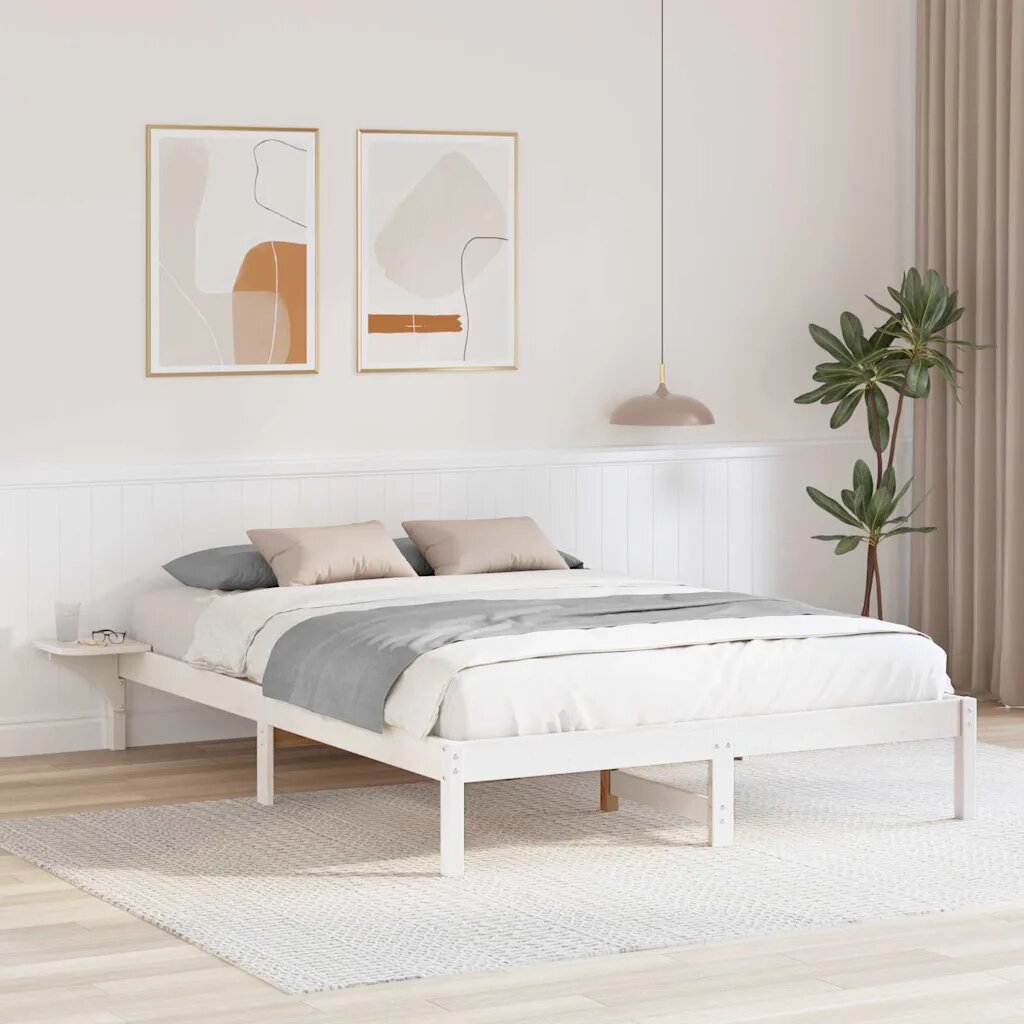 vidaXL Рамка за легло Бяло 150 x 200 cm Солидно борово дърво