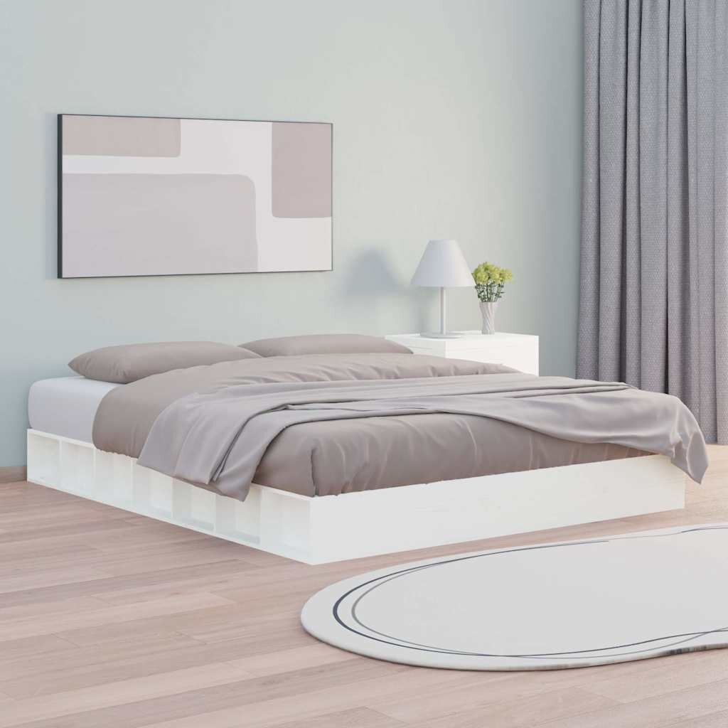 vidaXL рамка за легло бяло 150x200 см King Size масивно дърво