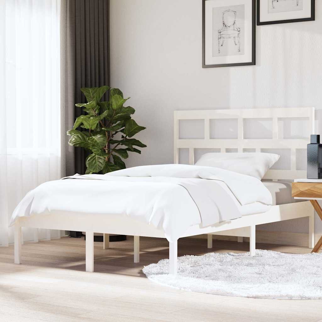 vidaXL рамка за легло бяло 150x200 см King Size масивно дърво