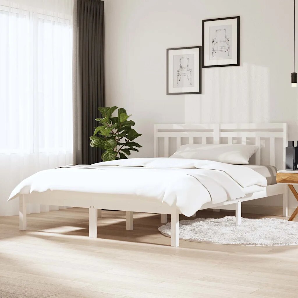 vidaXL рамка за легло бяло 150x200 см King Size масивно дърво