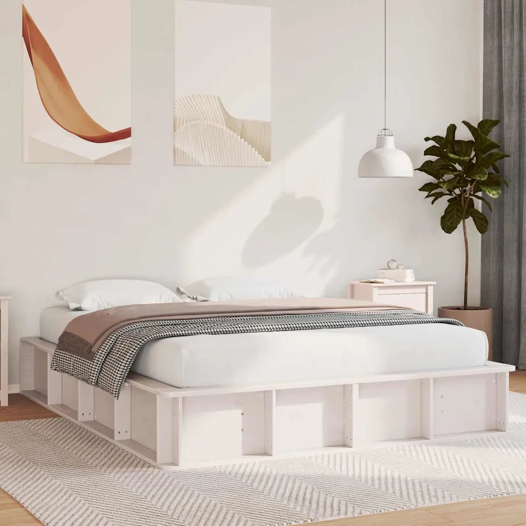 vidaXL Рамка за легло Бяло 160 x 200 cm Солидно борово дърво