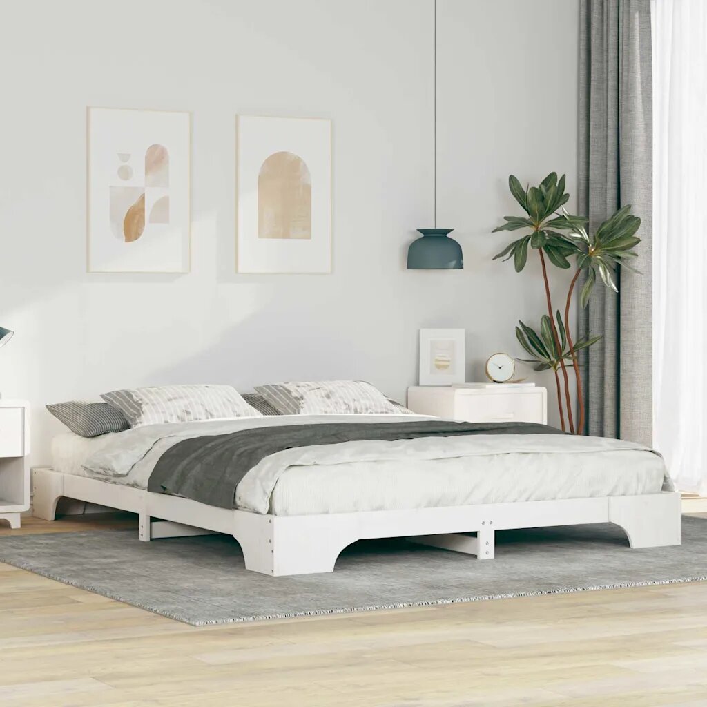 vidaXL Рамка за легло Бяло 160 x 210 cm Солидно борово дърво
