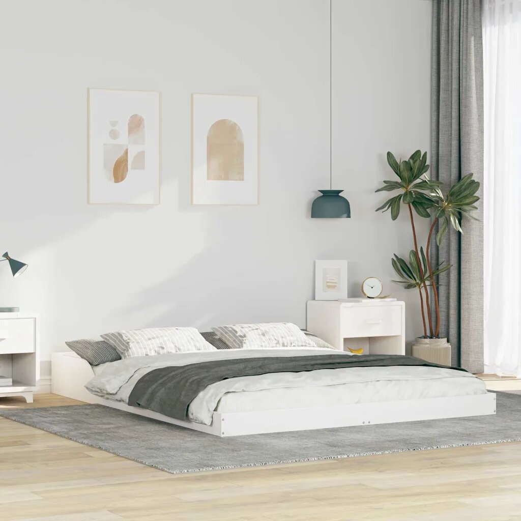 vidaXL Рамка за легло Бяло 160 x 210 cm Солидно борово дърво