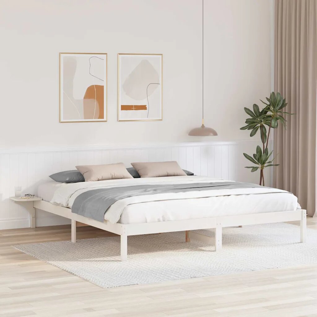vidaXL Рамка за легло Бяло 180 x 200 cm Солидно борово дърво