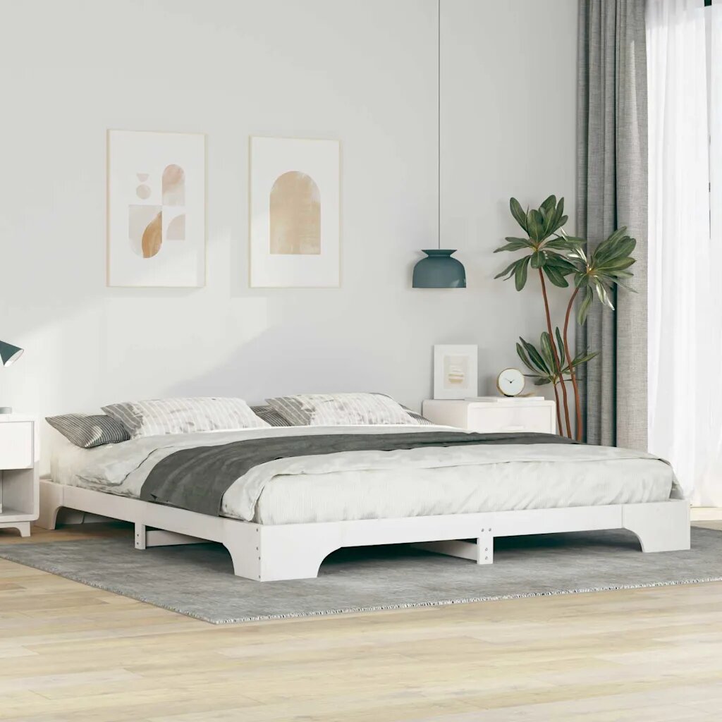 vidaXL Рамка за легло Бяло 200 x 220 cm Солидно борово дърво