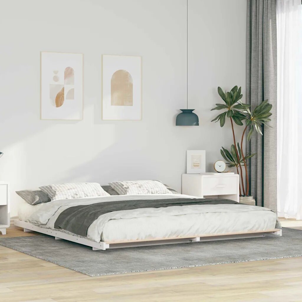 vidaXL Рамка за легло Бяло 200 x 220 cm Солидно борово дърво