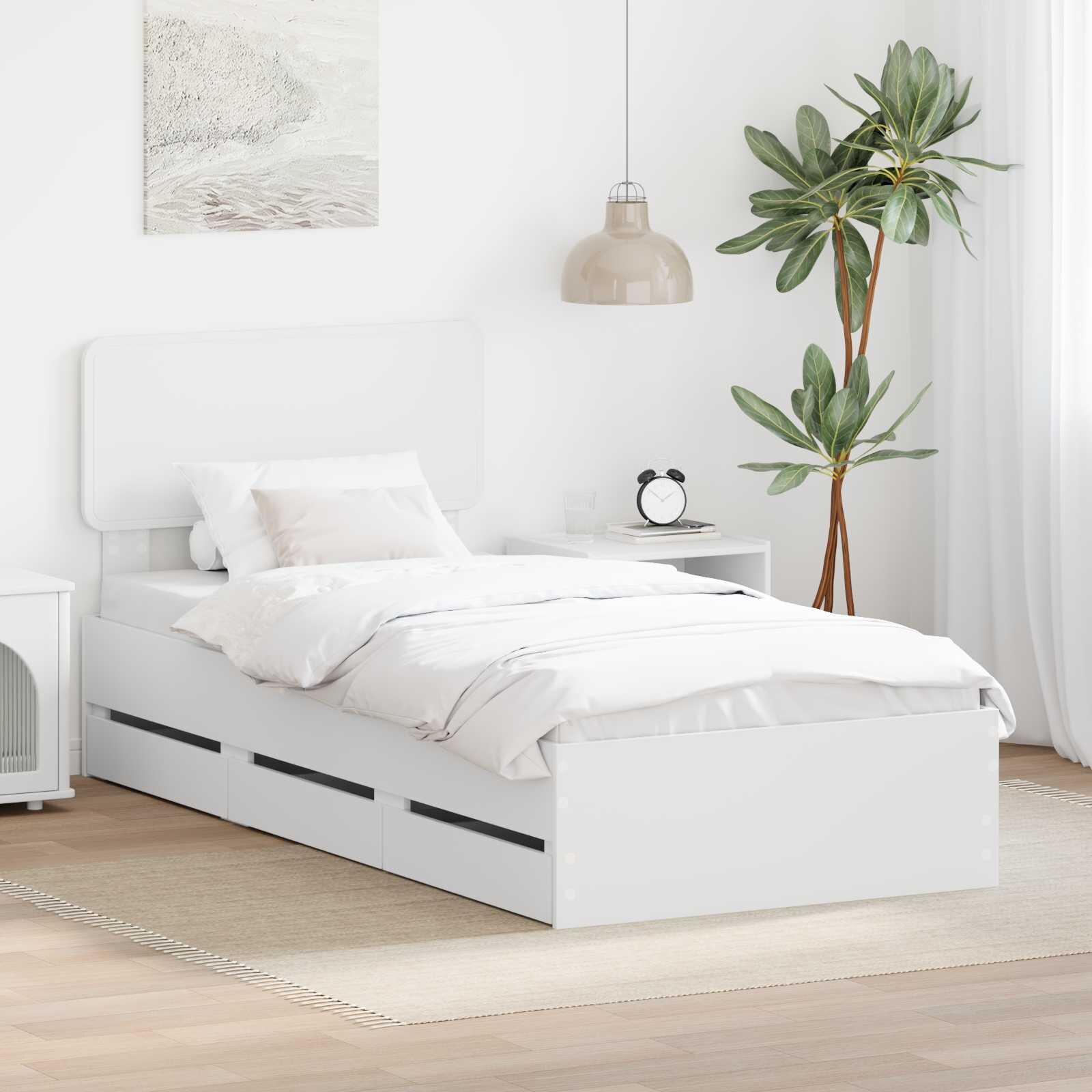 vidaXL Рамка за легло Бяло 75 x 190 cm Инженерен дървен материал