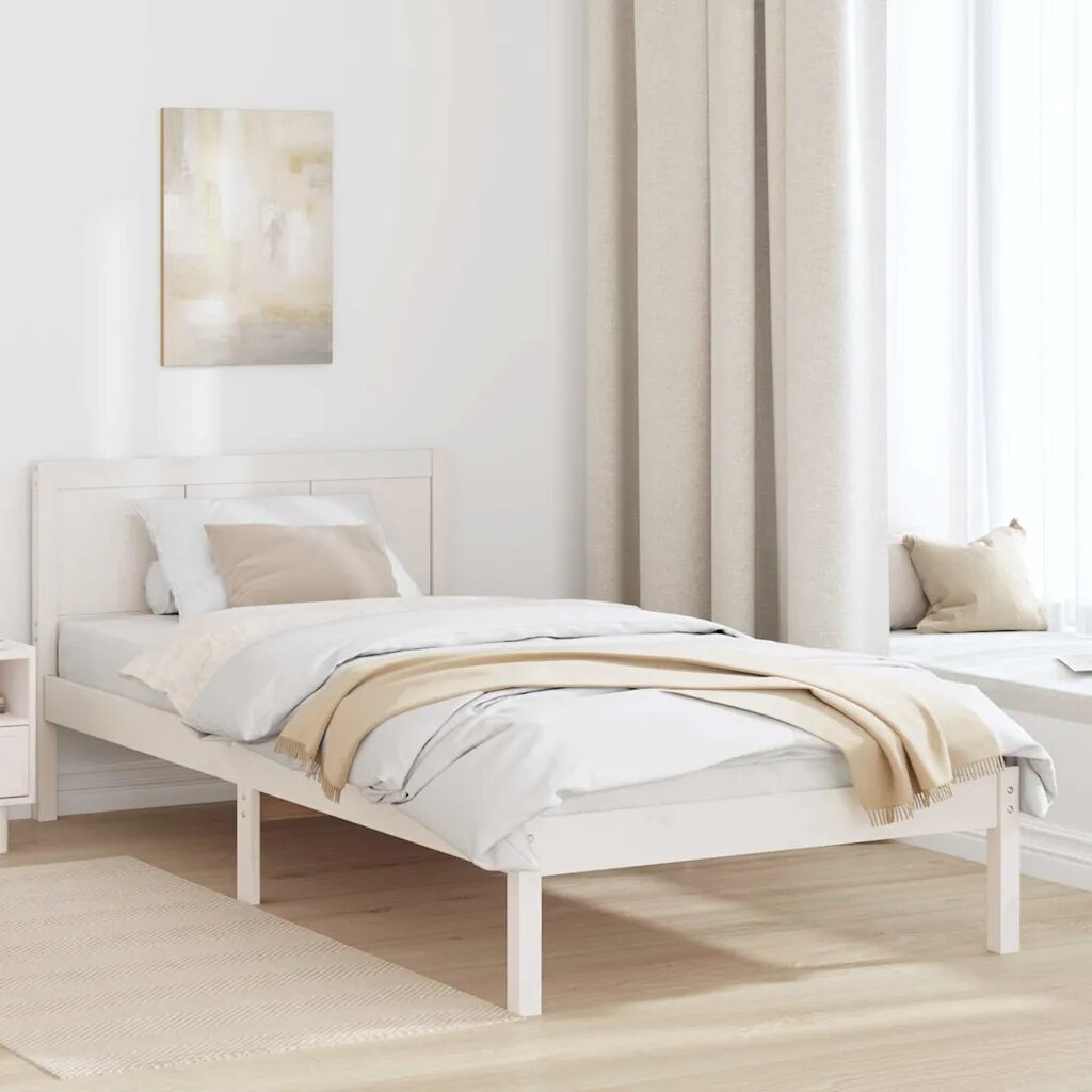 vidaXL Рамка за легло Бяло 75 x 190 cm Масивна борова дървесина