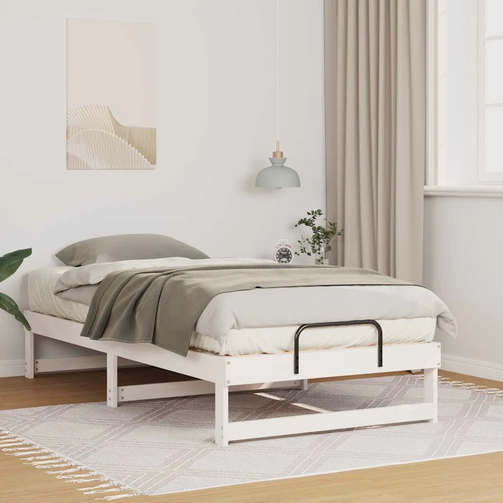 vidaXL Рамка за легло Бяло 75 x 190 cm Солидно борово дърво