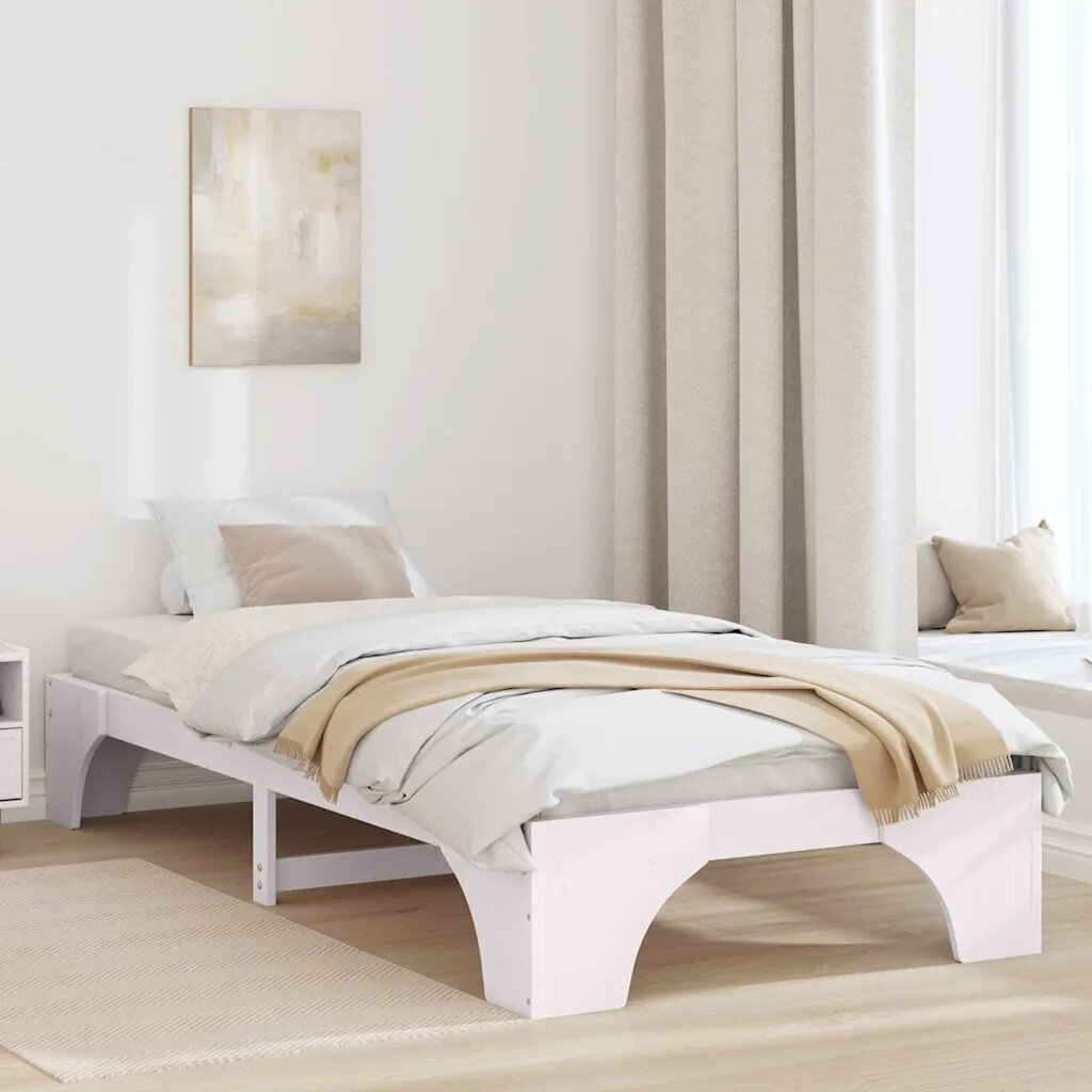 vidaXL Рамка за легло Бяло 90 x 190 cm Солидно борово дърво