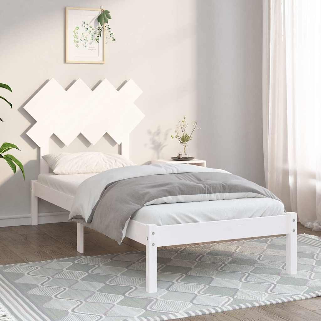 vidaXL рамка за легло бяло 90x190 см Small Single дърво масив